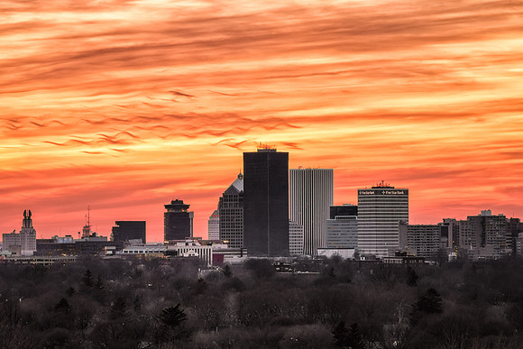 20180423-JAH08930:  Rochester NY city skyline on fire !
