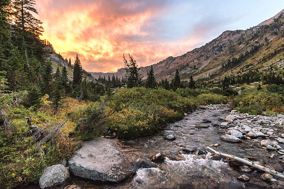 20180910-JAH03400: A firey sunset in Cascade Canyon, Grand Teton NP.