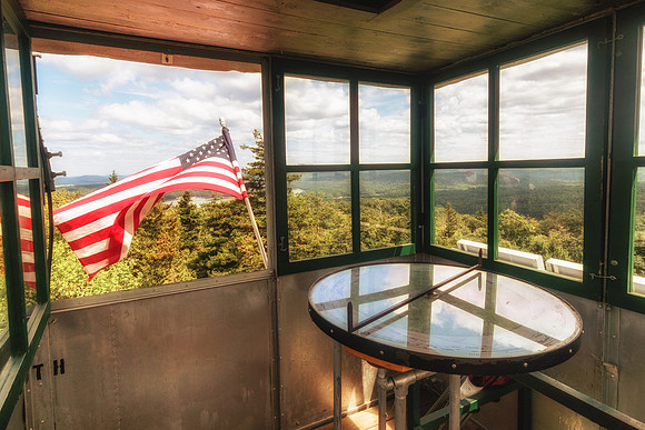 20180819-JAH01842: Inside the cabin of the Stillwater fire observation tower, Adirondacks NY.