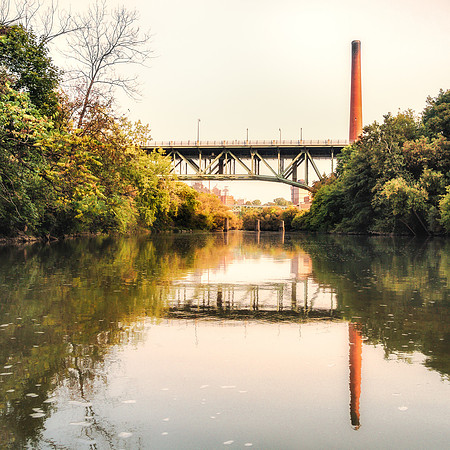 20170916-JAH07139: The Genesee river flowing under the Smith & Bausch St. bridge. (Square image)