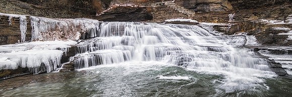 20180127-JAH07602: A beautiful cascade flows through Robert Treman State park in NY (3x1 image size)