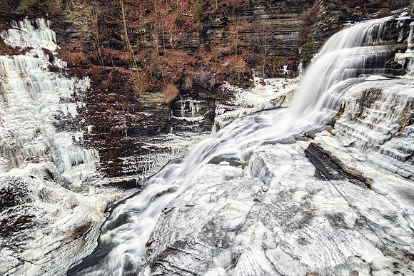 20180127-JAH07617: Enfield Creek looks like frozen ink flowing through Robert Treman State Park NY.