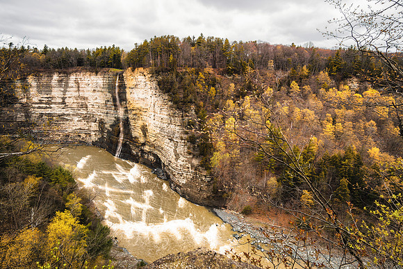 20170422-JAH02163: Inspiration Falls descends from Inspiration point in Letchworth State Park NY.