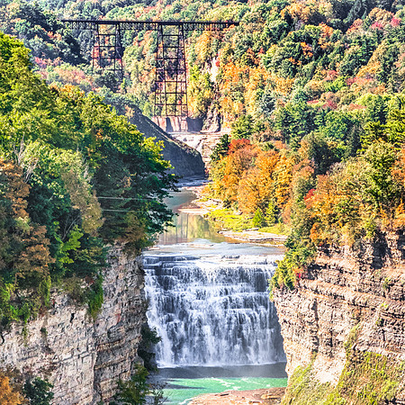 20140927-DSC5967: Middle falls of the Genesee River in Letchworth State Park NY. (Square Image)