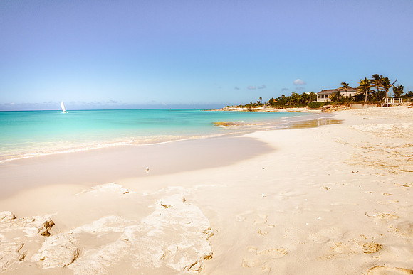 20180219-JAH07720: A sailboat at Pelican Beach, Turks & Caicos Islands.