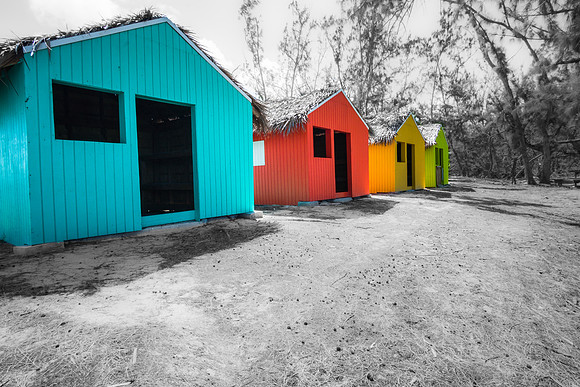 20180226-JAH08490: Colorful shacks at Bambarra Beach, Middle Caicos Island.