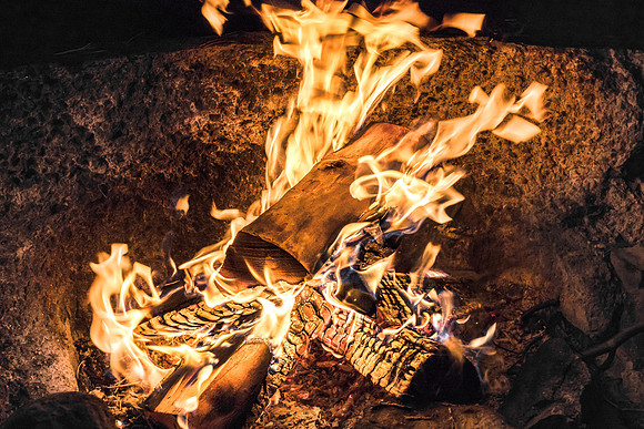 20170728-JAH05537: A campfire on an island in Lower Saranac Lake, Adirondacks NY.