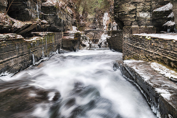 20181205-JAH05775: Dramatic wintery entrance to Robert Treman State Park NY.