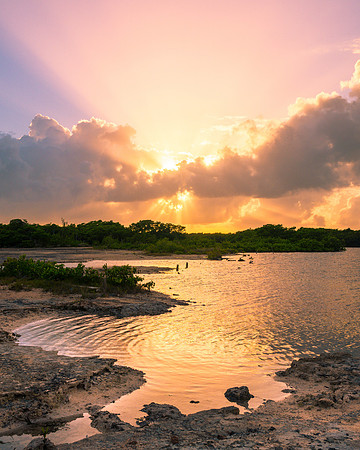 20170306-JAH01535: Sunset over the lagoon at Ambergris Caye, Belize.