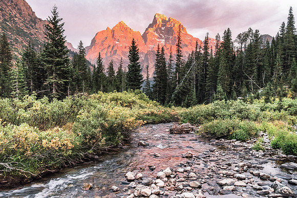 20180910-JAH03370: Alpenglow over the west face of Grand Teton mountain, Wyoming.