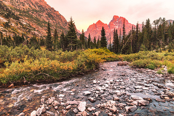 20180910-JAH03385: Alpenglow over the west face of Grand Teton mountain, Wyoming.