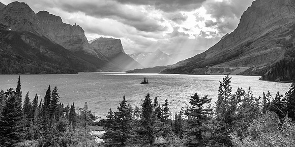 20140901-DSC4554: Wild Goose Island floats in St Mary Lake in Glacier National Park, Montana. (1x2)