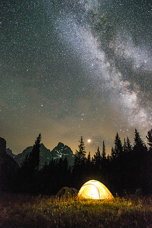20180910-JAH03428: My tent, Venus, Milky Way, and Grand Teton mountain @ North Fork Cascade Canyon.