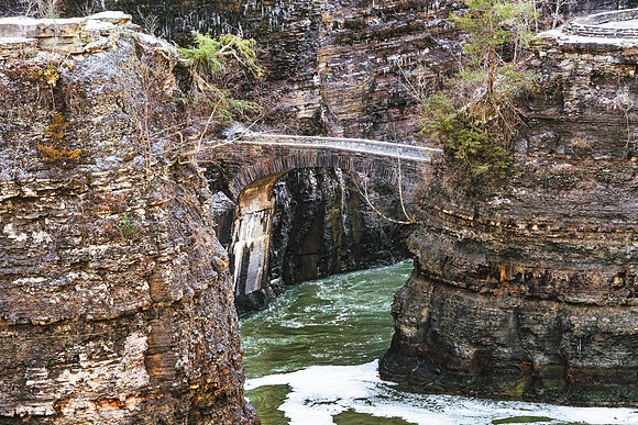 20190104-JAH06034: Stone bridge connecting east & west sides of Letchworth State Park NY.