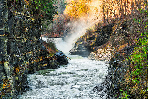 20190104-JAH06065: The lower falls of the Genesee river in Letchworth State Park NY.
