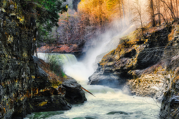20190104-JAH06068: The lower falls of the Genesee river in Letchworth State Park NY.