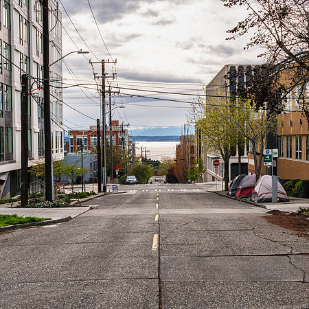 20190415-JAH06904(Square): Looking across 1st ave in Seattle to the mountains across Puget Sound.