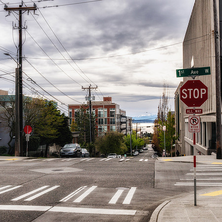 20190415-JAH06906(Square): Looking across 1st ave in Seattle to the mountains across Puget Sound.