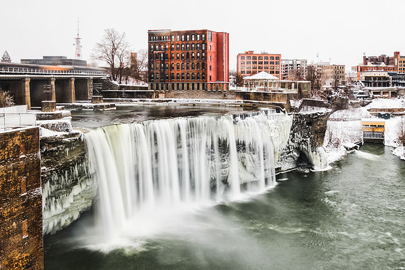 20171216-JAH07488: The Genesee River looks frozen in place in the Rochester winter. Cropped & Zoomed