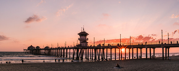 20190916-JAH00192: Sun set at the Huntington Beach pier, Los Angeles California (wide image).