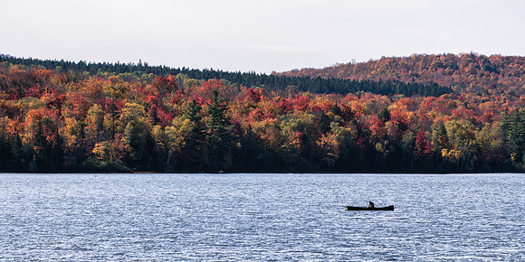 20191008-JAH01478: Fishing from a canoe on Thirteenth Lake, Adirondacks NY.