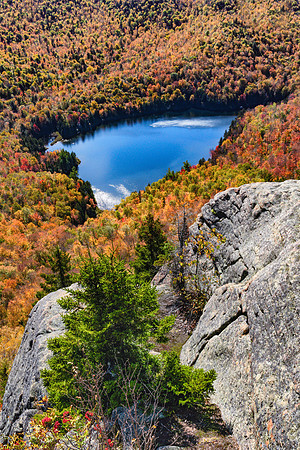 20191008-JAH01879: Peaked Mountain Pond from the summit of Peaked Mountain, Adirondacks NY.
