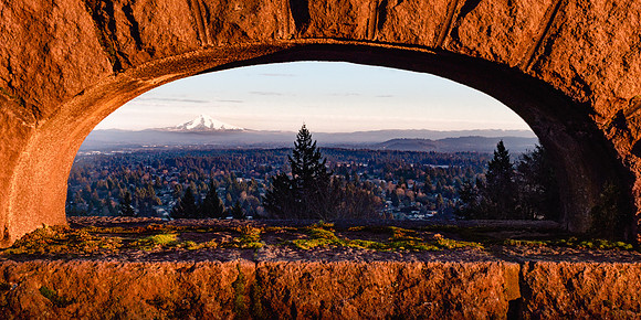20191226-JAH02854: Mt Hood in the distance from Rocky Butte in Portland Oregon. (2x1 Wide)