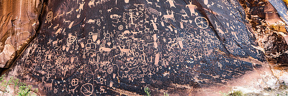 20200820-JAH07420-Pano: Newspaper Rock has stories going back 2k years.  San Juan County, Utah.